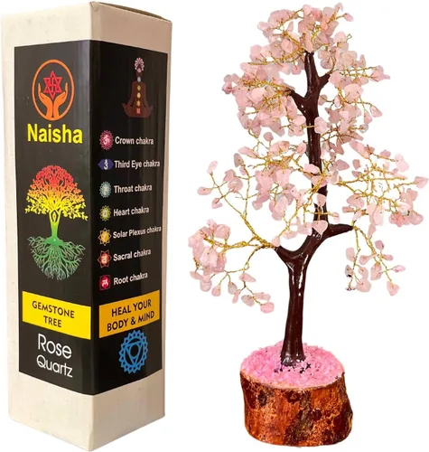 NAISHA Árbol de la vida de cuarzo rosa, árbol de chakras para energía positiva, figura de Feng Shui, piedra preciosa hecha a mano, bonsái de árbol