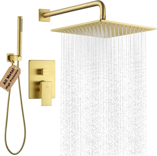 Miniatura 12 de Sistema de ducha negro para baño, juego completo de grifo de ducha montado en la pared de 8 pulgadas y mango con cuerpo de válvula áspero y kit