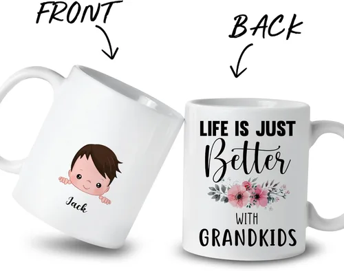 Miniatura 2 de Gossby Taza personalizada Life is Better With GrandKIDS (1 niño), taza personalizada de regalo para abuelos con avatares de nietos, nombres, 11