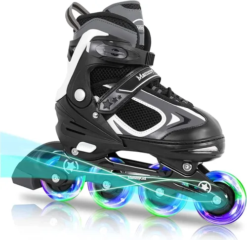 Miniatura 8 de MammyGol Adjustable Inline Skates for Kids Boys Girls Youth Blades Roller Skates with Light up Wheels Ages 4-16 Negro