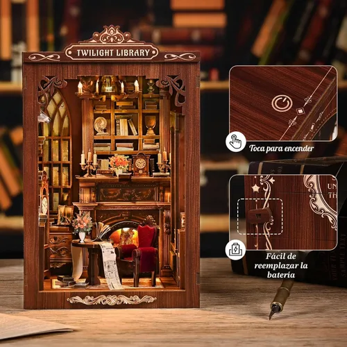 Miniatura 5 de KERNOWO Kit de Rincón de Libros, Rompecabezas de Madera 3D DIY para Adultos, Adolescentes y Principiantes, Kit de Casa Miniatura en Miniatura