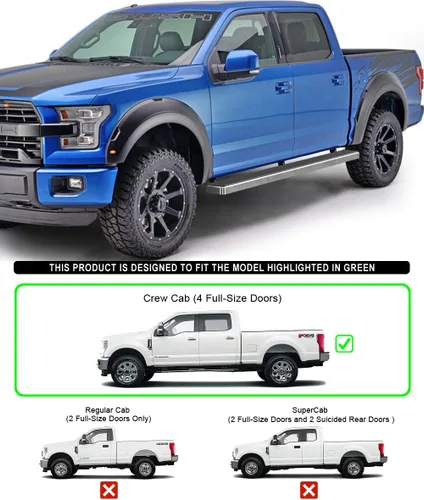 Miniatura 6 de Eboard - Estribo de 5 pulgadas, color plateado, compatible con Ford F150 SuperCrew Cab 2015-2025 y F150 Lightning 2022-2025 y F-250 F-350 Super Duty