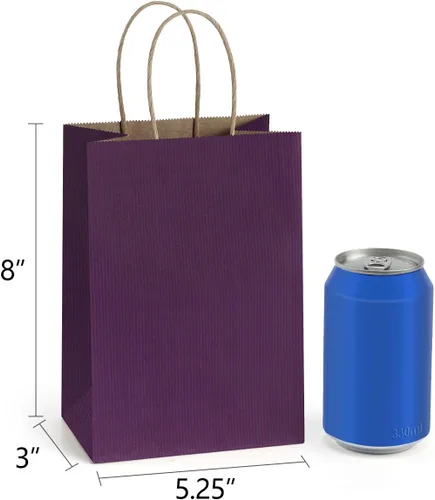 Miniatura 2 de Bolsas de regalo BagDream 100 unidades 5.25 x 3 x 8 pulgadas, pequeñas bolsas de regalo de papel kraft con asas a granel, bolsas de papel púrpura