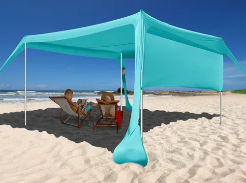 Beach Canopy Tent Shade with Sidewalls 10x10FT, 6.6FT Tall, UPF50+ Sun Shelter, Windproof & Water Resistant, Includes Guylines Sand Shovel Stability