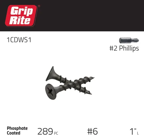Miniatura 2 de Grip-Rite 1CDWS1 #6 X 1" Phillips Bugle Head Coarse Thread Sharp Point Tornillo para Paneles de Yeso, Caja de 1 libra