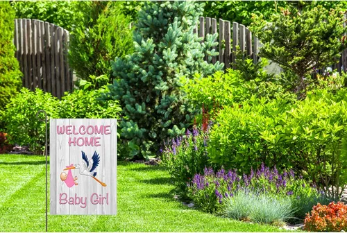 Miniatura 4 de Bandera de jardín de bienvenida a casa para bebé, baby shower, anuncio de nacimiento, fiesta familiar, letrero de revelación de género para recién