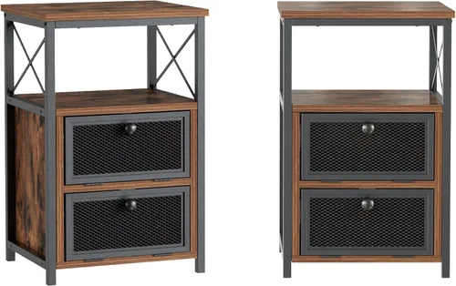 Miniatura 13 de VECELO Juego de 2 mesitas de noche, mesa auxiliar con cajón abatible, moderna mesita de noche para dormitorio, sala de estar, oficina, fácil