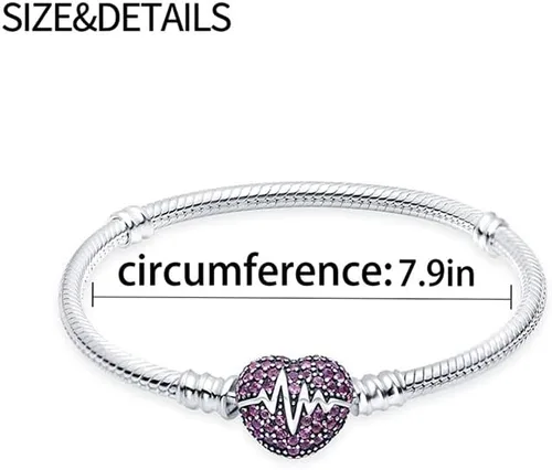 Miniatura 4 de LongLuck Pulsera clásica de cadena de serpiente con cierre en forma de corazón plata de ley 925 con dije de piedra cúbica se adapta a cualquier dije