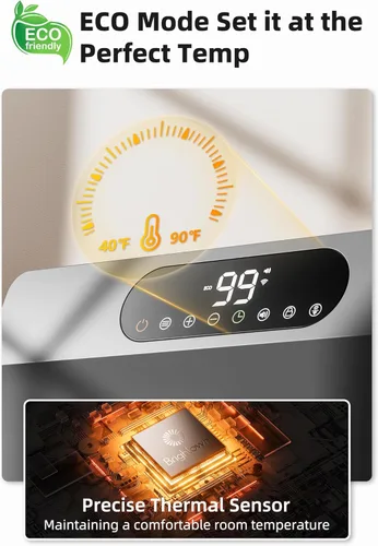 Miniatura 4 de Brightown Calentador de pared inteligente, calentador eléctrico para uso en interiores de 1500 W, 5 modos opcionales, termostato ajustable, 3-Gris