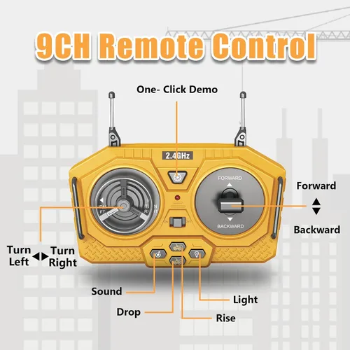 Miniatura 9 de PREPOP Camión volquete RC para niños, camión de construcción a control remoto con cama de metal, luces y sonidos, para niños de 6 a 10 años