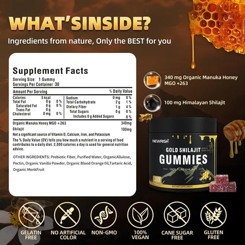 Miniatura 2 de Shilajit - Gomitas para mujer, palitos de miel Shilajit, gomitas Shilajit, ácido fúlvico y más de 85 minerales traza I para hombres, mujeres I sin