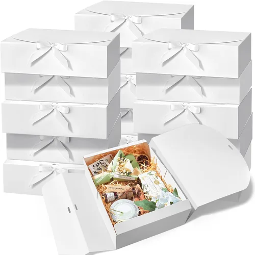 Miniatura 10 de Kucoele 15 cajas de regalo con tapas, 10.6 x 7.8 x 3.1 pulgadas, cajas de regalo de dama de honor, cajas negras de propuesta con cintas para bodas