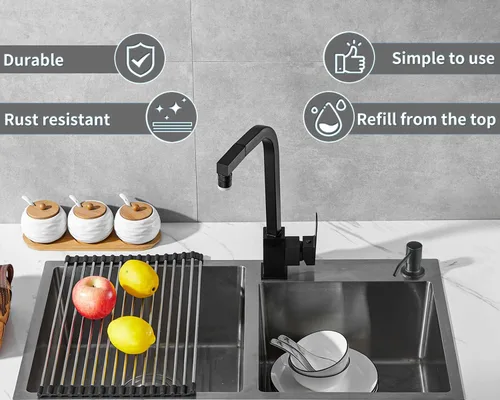 Miniatura 6 de Dispensador de jabón para fregadero de cocina, dispensador de jabón integrado de acero inoxidable Cabezal de bomba de encimera, dispensador