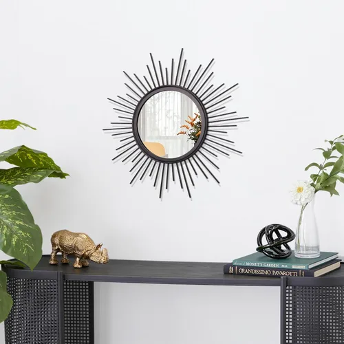 Miniatura 2 de Espejo de pared Sunburst negro con pequeños radios, espejo bohemio para el hogar, redondo, moderno, arte de pared de metal para sala de estar
