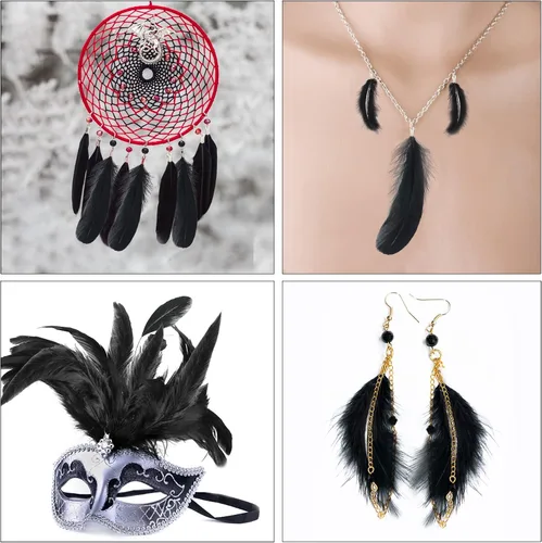 Miniatura 4 de MARFOREVER 320 plumas negras de Halloween a granel, 8 estilos surtidos de plumas naturales mixtas, plumas de ganso negro para manualidades