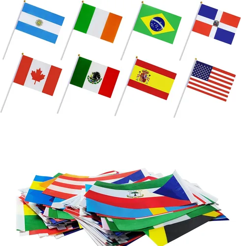Miniatura 2 de Banderas de mano de 200 países en palo, pequeñas mini banderas internacionales de países del mundo de 5 x 8 pulgadas, bandera de países del mundo