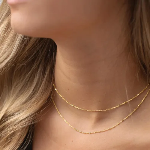 Miniatura 5 de MBW Delicado collar gargantilla para mujer, chapado en oro de 14 quilates, collares de cadena de cubo en capas para mujer, collares simples de moda