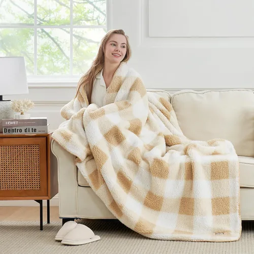 Miniatura 3 de Cozy Bliss Manta Sherpa de lujo para sofá, manta gruesa reversible de cuadros Buffalo de alta calidad, cálida y acogedora manta suave para el hogar