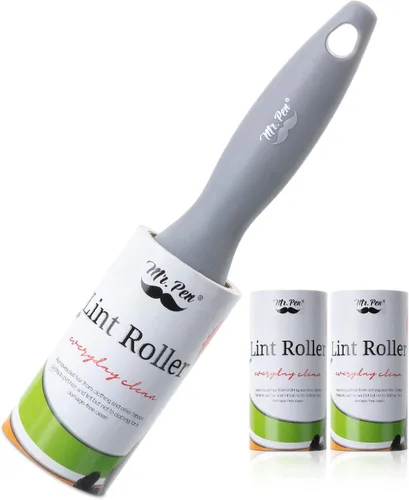 Mr. Pen - Rodillos de pelusa, 1 mango con 3 recargas, 270 hojas, removedor de pelusa extra pegajoso para ropa, rodillo de pelusa para pelo de