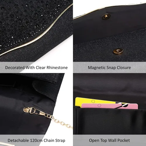 Miniatura 7 de Bolsos de noche para mujer, con lentejuelas y purpurina para mujer, bolso de mano brillante, bolso formal para boda, fiesta, baile de graduación