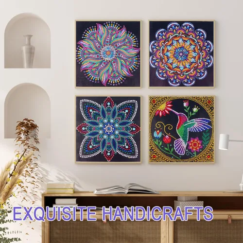 Miniatura 5 de antor Paquete de 4 pinturas de diamantes de imitación de cristal con forma especial, arte de diamantes de mandala, kits de pintura de diamantes
