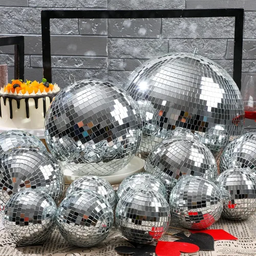 Miniatura 2 de Libima Paquete de 12 Bolas de Discoteca Grandes de Navidad Decoración de Diferentes Tamaños Espejo Plateado Colgantes Adornos de Bola de Discoteca