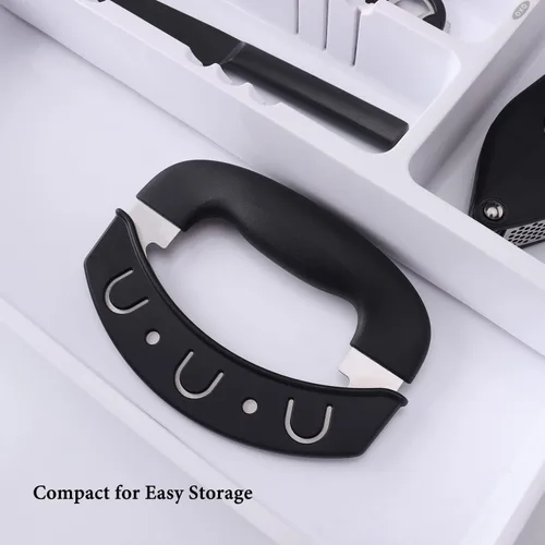 Miniatura 5 de KITCHENDAO Cortador de pizza súper afilado Mezzaluna Picador de ensalada, tecnología avanzada de afilado CNC para cortar rápidamente, cuchillo