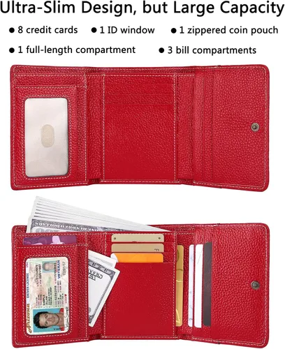 Miniatura 2 de AINIMOER Cartera pequeña de piel para mujer, delgada, compacta, con bloqueo RFID, con bolsillo para monedas, Lichee Wine Rfid Bloqueo, talla única