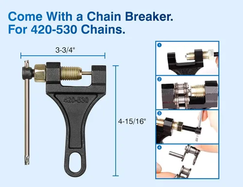 Miniatura 4 de Cadena de motocicleta 420 – 420 cadenas de rodillos estándar 132 eslabones + rompedores de cadena, se adapta a 50, 70, 90, 110 cc, 125 cc, Pit Dirt