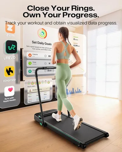 Miniatura 6 de UREVO Strol 2E Smart 2-in-1 Folding Treadmill, Compact Walking Pad with Safety Handle, Plug and Play, Standing Desk Treadmill with Dual LED Display