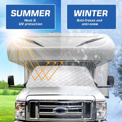 Miniatura 3 de BougeRV Cubierta de nieve para parabrisas de autocaravana para clase C, Ford E450 1997-2024, cubierta de parabrisas para hielo y nieve, cubierta