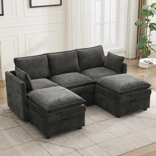Miniatura 39 de Otomana cuadrada grande de 27 pulgadas con almacenamiento, reposapiés tapizado moderno con patas antideslizantes para sofá, mesa de café, sala