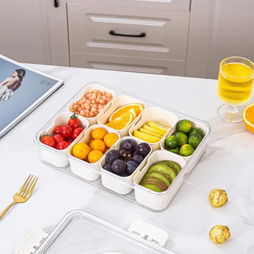 Miniatura 7 de Dingerjar Bandeja dividida para servir con tapa y asa, contenedor de charcutería para aperitivos portátiles, organizador transparente para dulces
