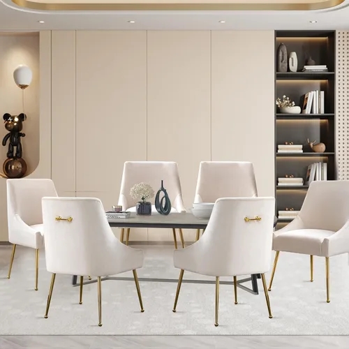 Miniatura 9 de Juego de 2 sillas de comedor de terciopelo, sillas de comedor tapizadas con patas de metal dorado pulido, sillas auxiliares de cocina de granja, Azul