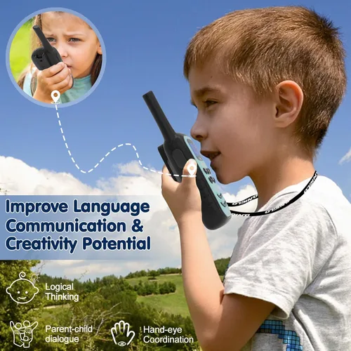 Miniatura 2 de QUOLIX Walkie Talkies para niños, paquete de 2 unidades, juguetes recargables para niños de 3 a 12 años, Walkie Talkie de largo alcance con 22