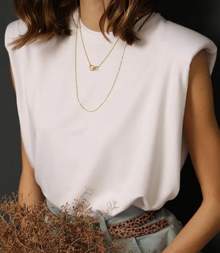 Miniatura 3 de Meladyan Camiseta sin mangas de algodón sólido con hombros acolchados para mujer, cuello redondo, holgada, sin mangas