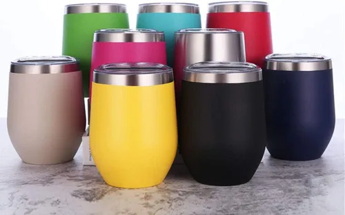 Miniatura 4 de Vaso de vino de acero inoxidable de 12 onzas con tapa, taza de viaje aislada de doble pared perfecta para vino, café, bebidas, champán, cócteles