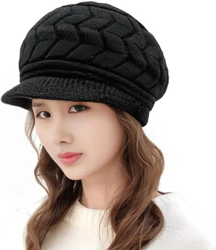 Miniatura 14 de XYX Gorro de lana para mujer, cálido, elástico, suave, con visera de punto, con visera