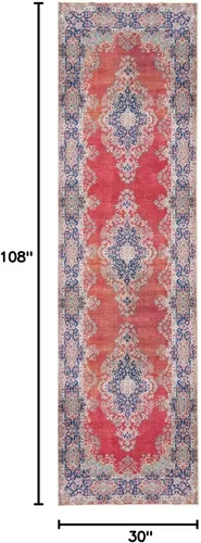 Miniatura 2 de DECOMALL Alfombra lavable de 2 pies 6 x 9 pies, alfombra para pasillo con respaldo de goma, antideslizante para cocina Rojo rosa