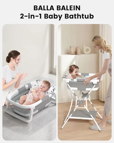 Miniatura 2 de Bañera para bebé con soporte, bañera plegable 2 en 1 para recién nacidos a niños pequeños, bañera infantil con soporte plegable, bañera portátil