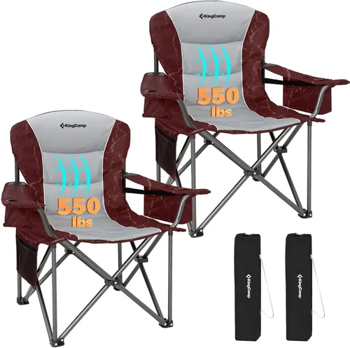 Miniatura 20 de KingCamp Silla plegable de campamento de gran tamaño, resistente 450 libras con soporte lumbar, asiento acolchado con soporte para tazas y bolsa