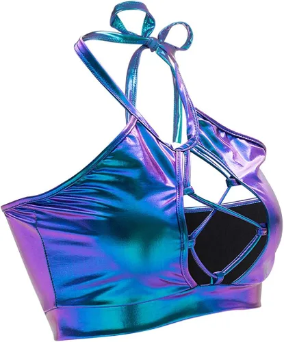 FlyCC Sujetador de tubo con abertura de cerradura metálica para mujer espalda descubierta cuello halter rave baile tubo Metálico