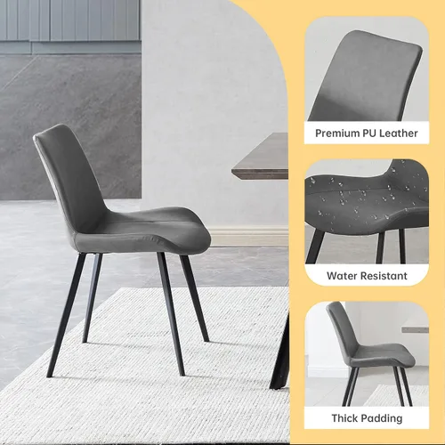 Miniatura 5 de ZckyCine Conjunto moderno de mesa de comedor de 5 piezas con mesa rectangular de madera y 4 sillas tapizadas en cuero, capacidad para 4 personas