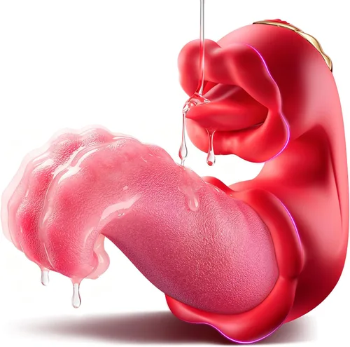 Juguetes sexuales vibrador de lengua realista para mujeres – 10 modos de lamido clitoral y 10 modos de vibración oscilante, vibradores de empuje de