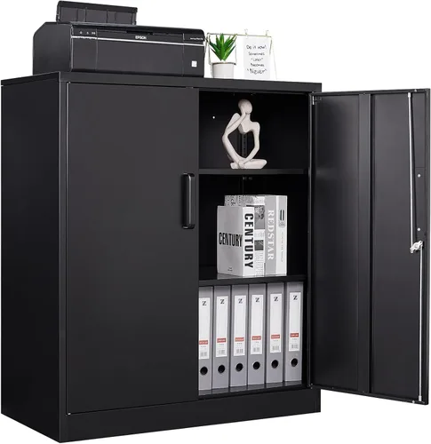 Miniatura 7 de Armario de almacenamiento de metal con 2 puertas, gabinete de almacenamiento de acero con cerradura con 2 puertas y estantes ajustables, gabinete
