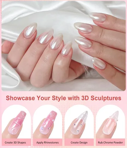 Miniatura 7 de Polvo de uñas cromado y perla, efecto de hadas, polvo de uñas rosa cromado, blanco, perlado aurora, sirena, iridiscente, cromo, polvo, espejo Polvo