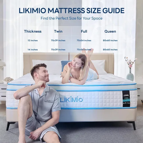 Miniatura 8 de LIKIMIO Colchón híbrido de tamaño individual de 12 pulgadas, fabricado en Estados Unidos, colchón en una caja, espuma viscoelástica de gel