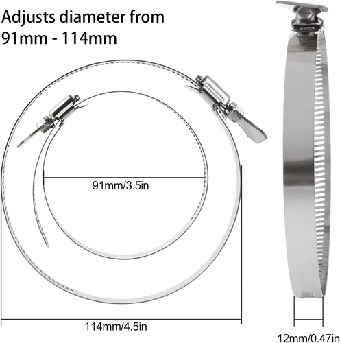 Miniatura 2 de ZOEYES 20 abrazaderas de conducto de acero inoxidable, abrazaderas de manguera de 4 pulgadas, abrazadera de tornillo sin fin ajustable