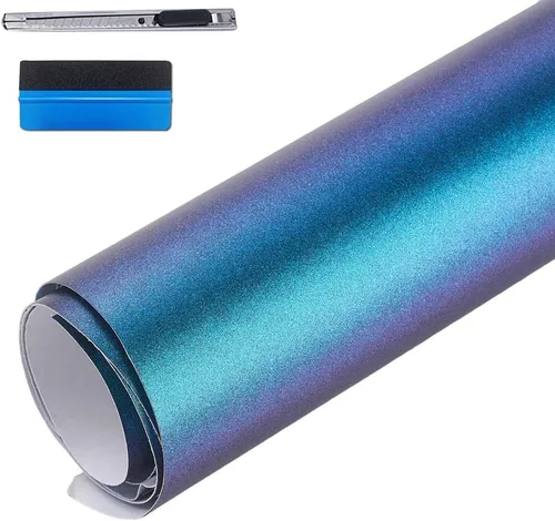 Miniatura 10 de LZLRUN Adhesivo de vinilo brillante brillante de color azul camaleón a morado con purpurina para interior del automóvil, lámina de cambio