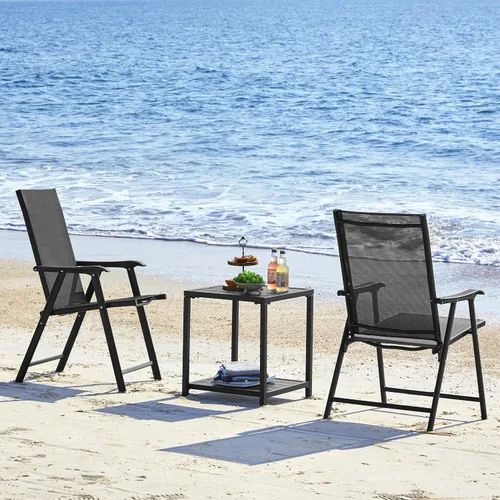 Miniatura 5 de Yaheetech Juego de 2 sillas de comedor para patio con reposabrazos, sillas plegables para exteriores con marco de metal y respaldo para césped